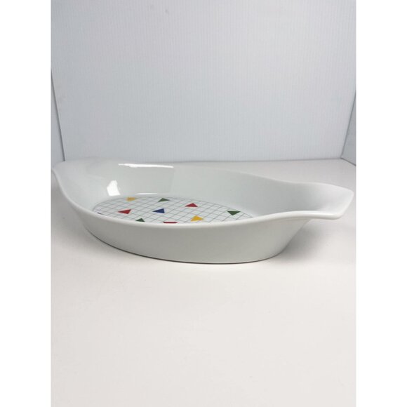 Vintage 80s Japanese rainbow checkered casserole dish by Algar, mod geometric - Picture 7 of 10